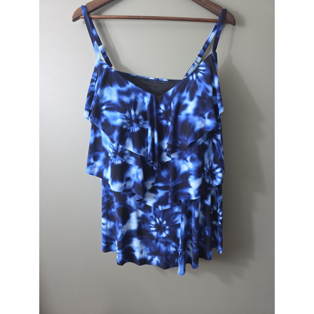 Aqua Green Womens Tankini Swimsuit Top Swimwear Tie Die Blue Plus Size 26W NWT - Picture 7 of 12